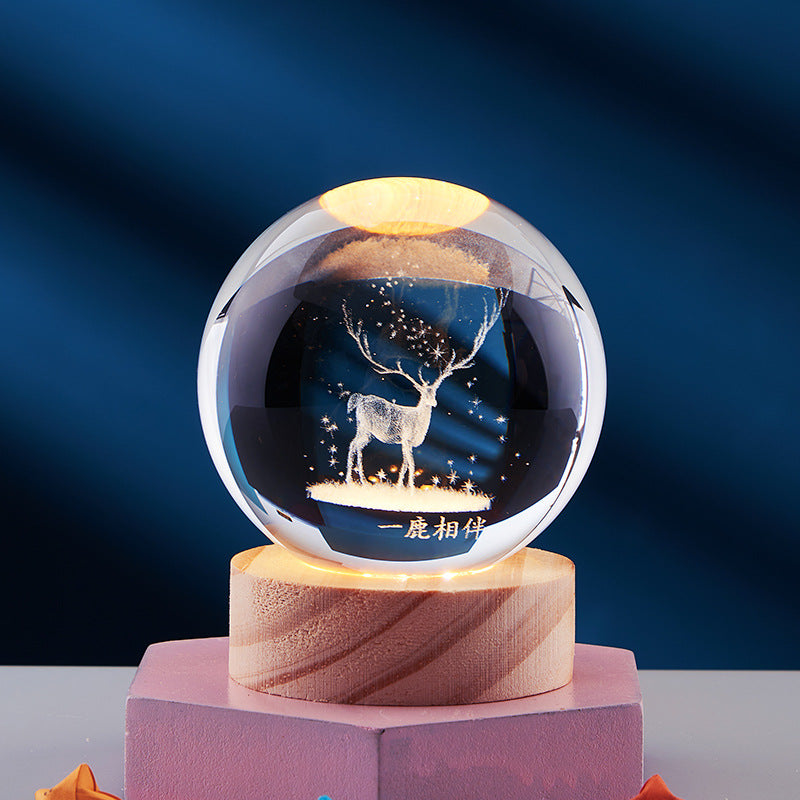 Crystal Ball 3D Inner Carved Solar System Glowing Night Lights Warm Bedside Light Festival and Kid Gift Night Lamp