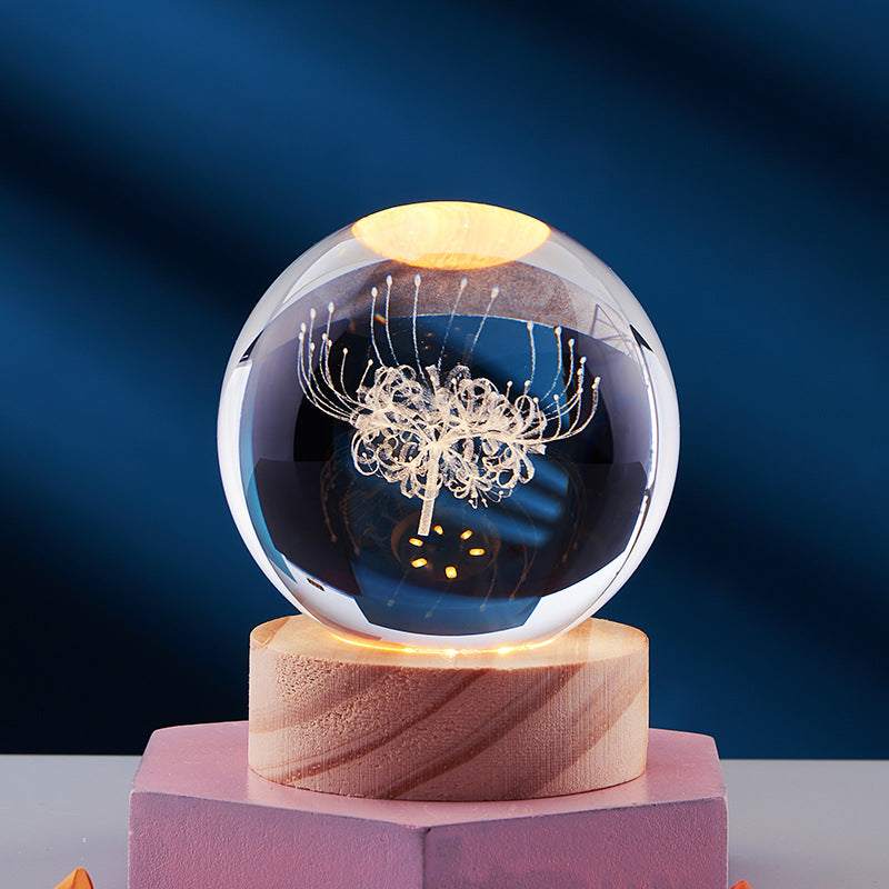 Crystal Ball 3D Inner Carved Solar System Glowing Night Lights Warm Bedside Light Festival and Kid Gift Night Lamp