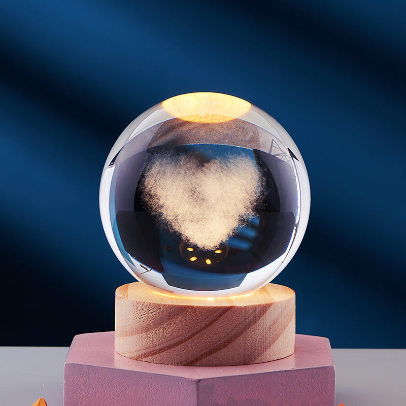 Crystal Ball 3D Inner Carved Solar System Glowing Night Lights Warm Bedside Light Festival and Kid Gift Night Lamp