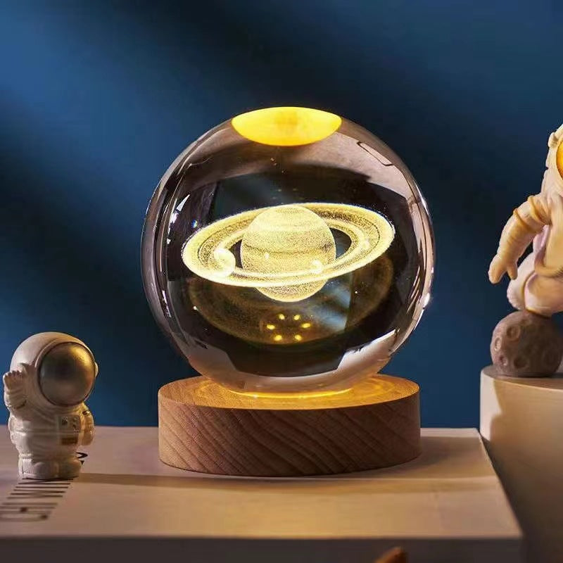 Crystal Ball 3D Inner Carved Solar System Glowing Night Lights Warm Bedside Light Festival and Kid Gift Night Lamp