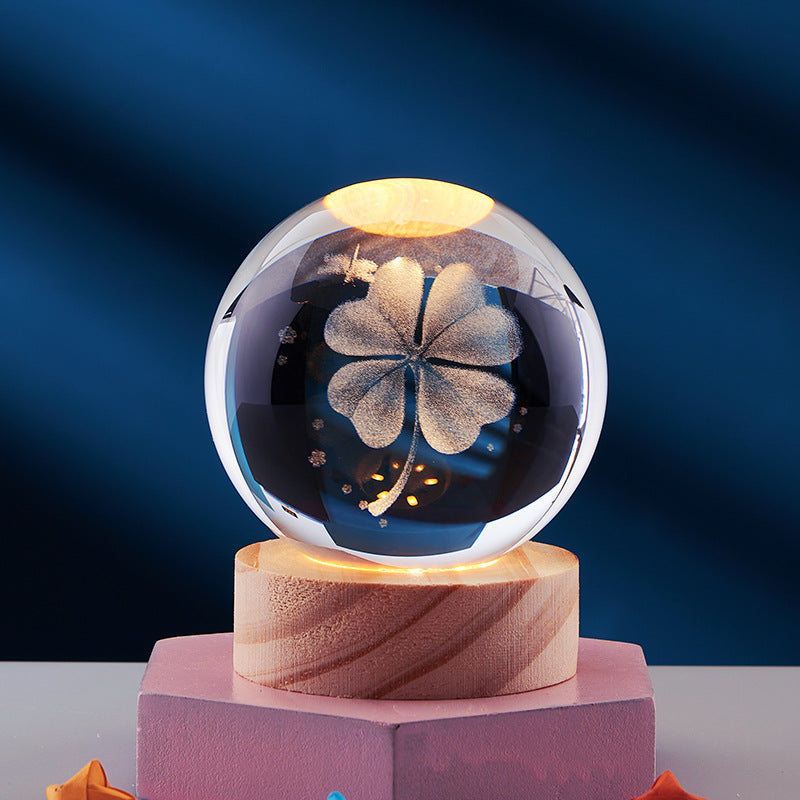 Crystal Ball 3D Inner Carved Solar System Glowing Night Lights Warm Bedside Light Festival and Kid Gift Night Lamp