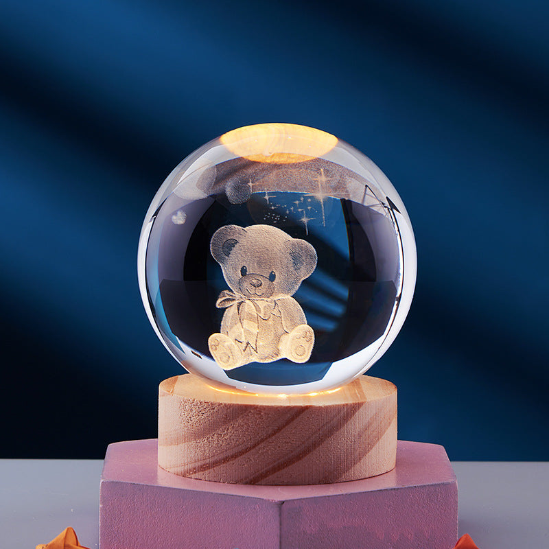 Crystal Ball 3D Inner Carved Solar System Glowing Night Lights Warm Bedside Light Festival and Kid Gift Night Lamp