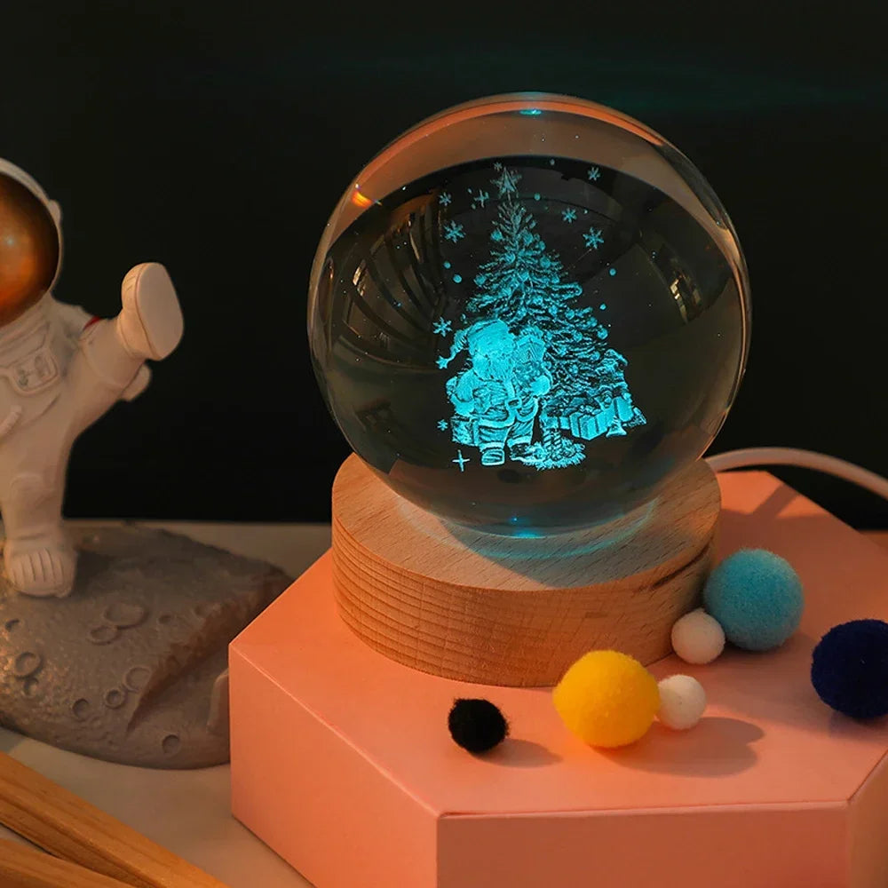 3D Crystal Lights Lamp Glowing Planetary Galaxy Night Light Crystal Ball Night Lights Bedside Light Home Decor Christmas Gift