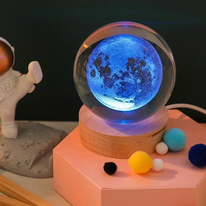 3D Crystal Lights Lamp Glowing Planetary Galaxy Night Light Crystal Ball Night Lights Bedside Light Home Decor Christmas Gift