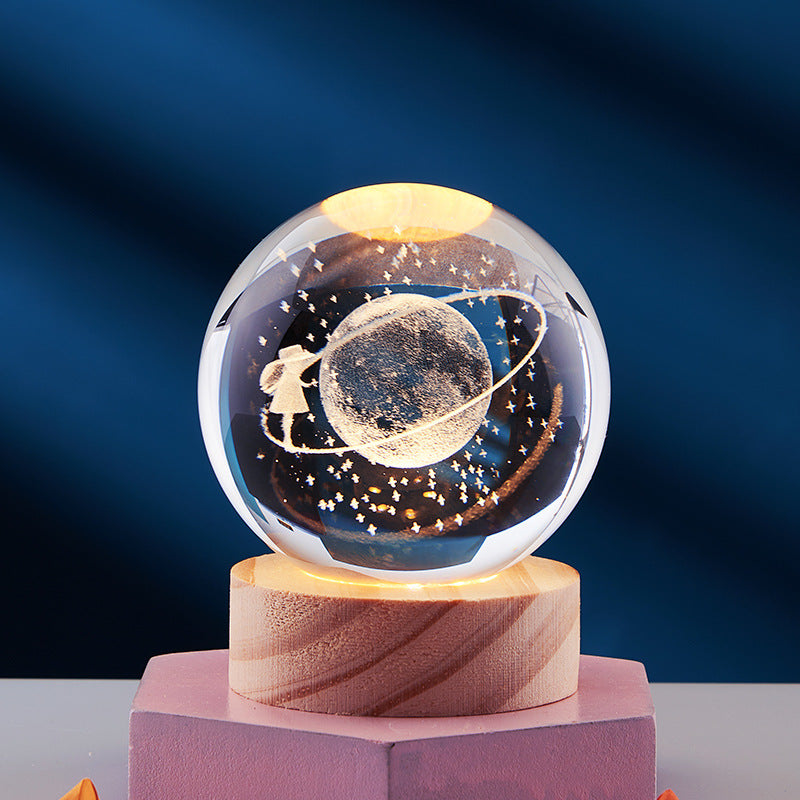 Crystal Ball 3D Inner Carved Solar System Glowing Night Lights Warm Bedside Light Festival and Kid Gift Night Lamp
