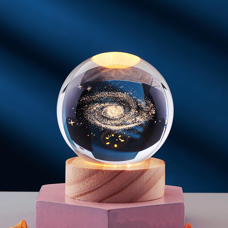 Crystal Ball 3D Inner Carved Solar System Glowing Night Lights Warm Bedside Light Festival and Kid Gift Night Lamp