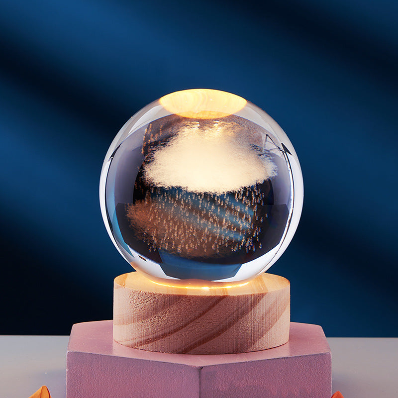 Crystal Ball 3D Inner Carved Solar System Glowing Night Lights Warm Bedside Light Festival and Kid Gift Night Lamp