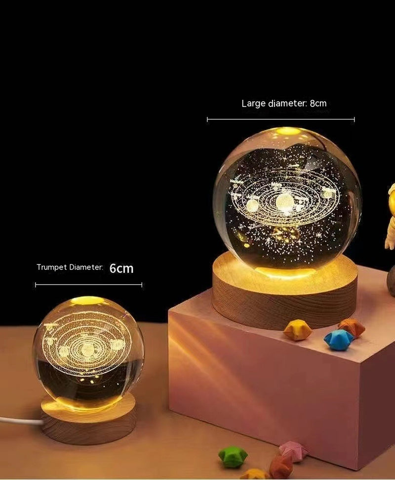 Crystal Ball 3D Inner Carved Solar System Glowing Night Lights Warm Bedside Light Festival and Kid Gift Night Lamp