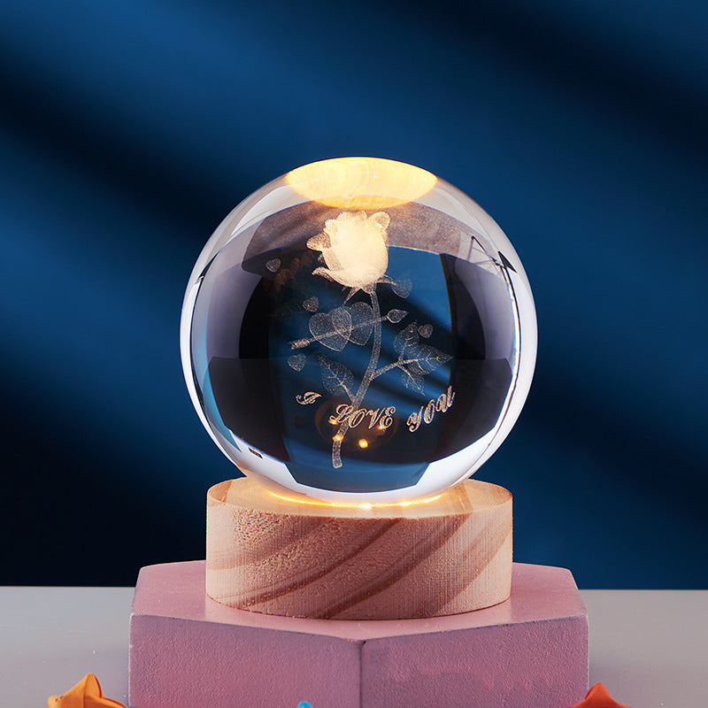 Crystal Ball 3D Inner Carved Solar System Glowing Night Lights Warm Bedside Light Festival and Kid Gift Night Lamp