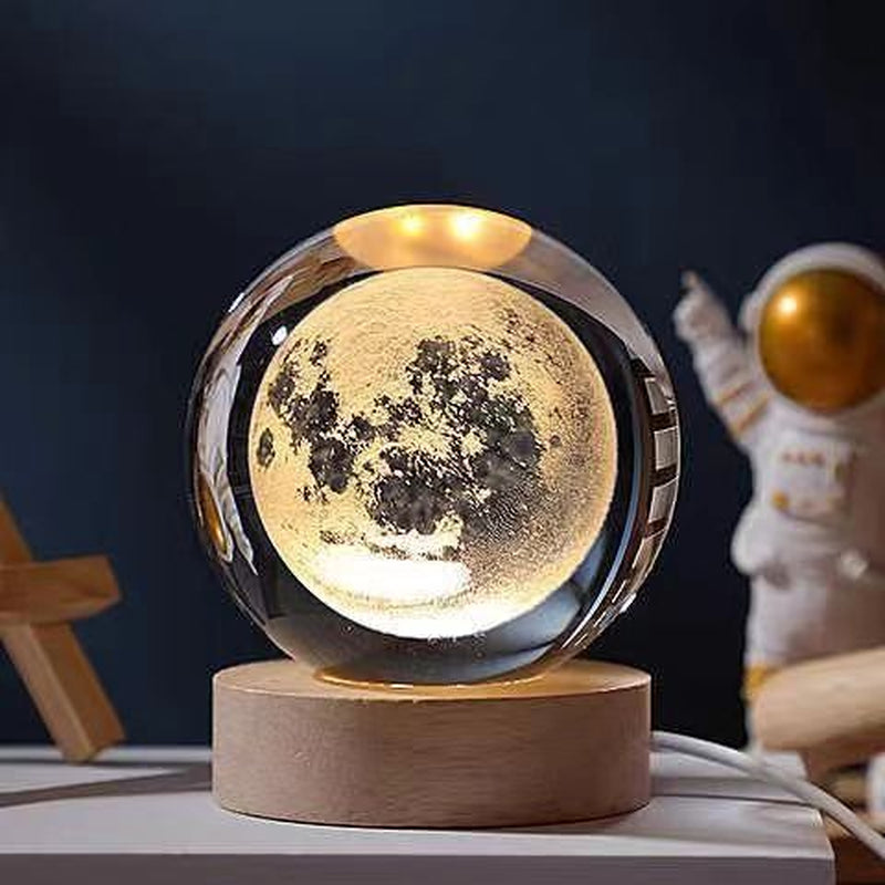 Crystal Ball 3D Inner Carved Solar System Glowing Night Lights Warm Bedside Light Festival and Kid Gift Night Lamp