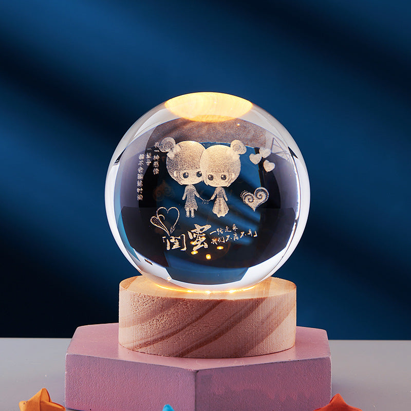 Crystal Ball 3D Inner Carved Solar System Glowing Night Lights Warm Bedside Light Festival and Kid Gift Night Lamp