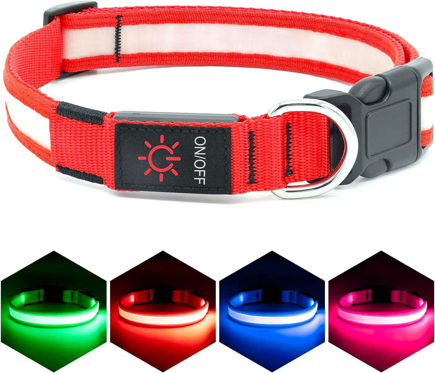 Vizpet LED Dog Collar, Light up Dog Collar Adjustable USB Rechargeable Super Bright Safety Light Glowing Collars for Dogs(Small,Red)