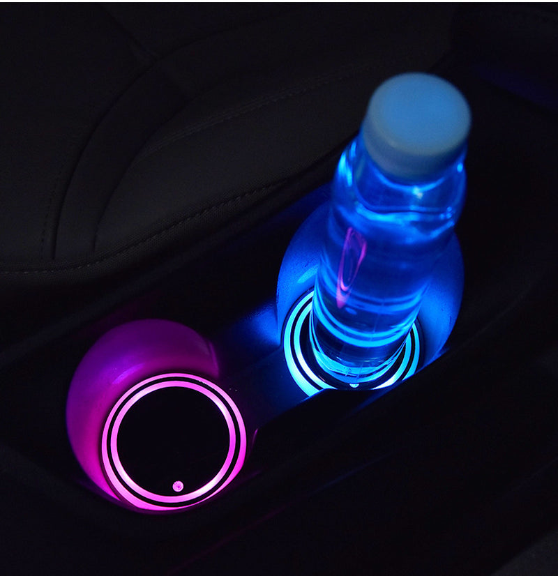 Colorful Cup Holder LED Light-Up Coaster Solar & USB Charging Non-Slip Coaster Ambient Light for Car Automatically