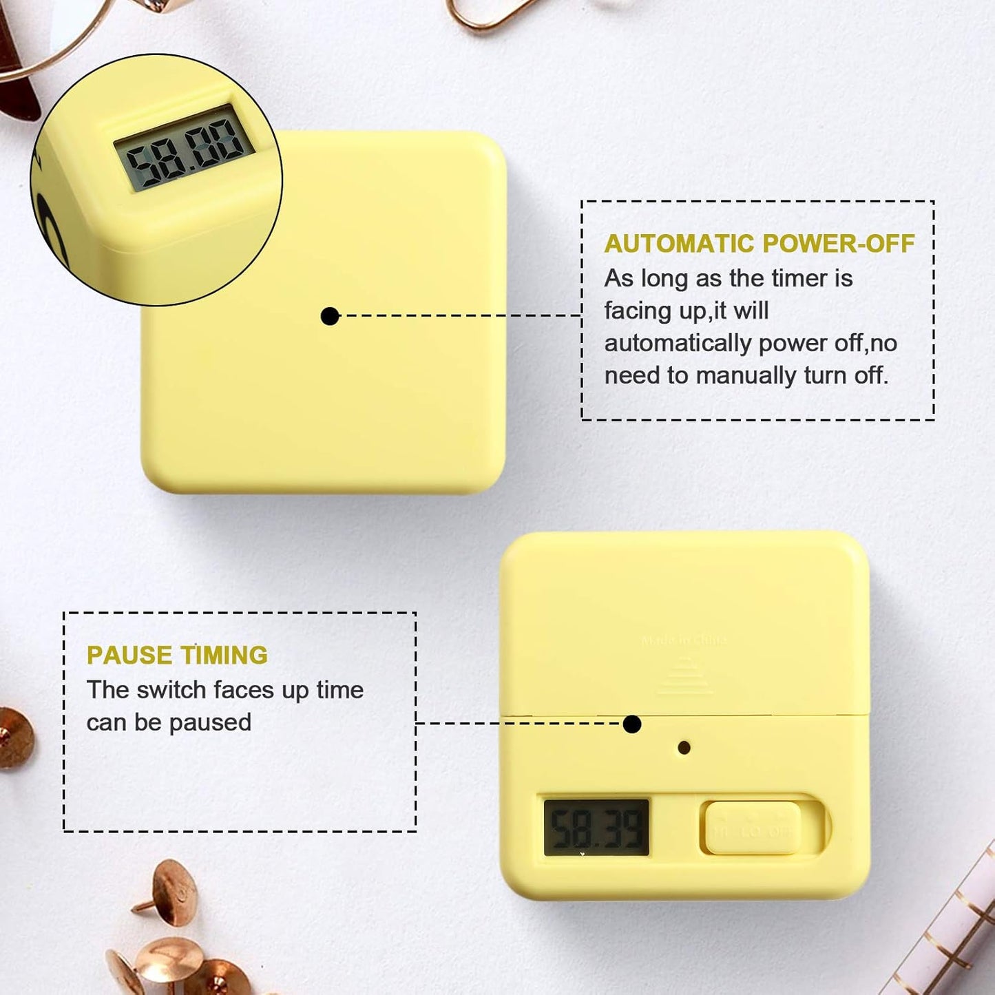 Cube Timers Cube Kitchen Timer Gravity Sensor Flip Timer Cube Countdown Timer 2.6 Inch Kids Timer Square Workout Timer Exercise Timer Game Timer 15-20-30-60 Minutes for Time Management (Yellow)