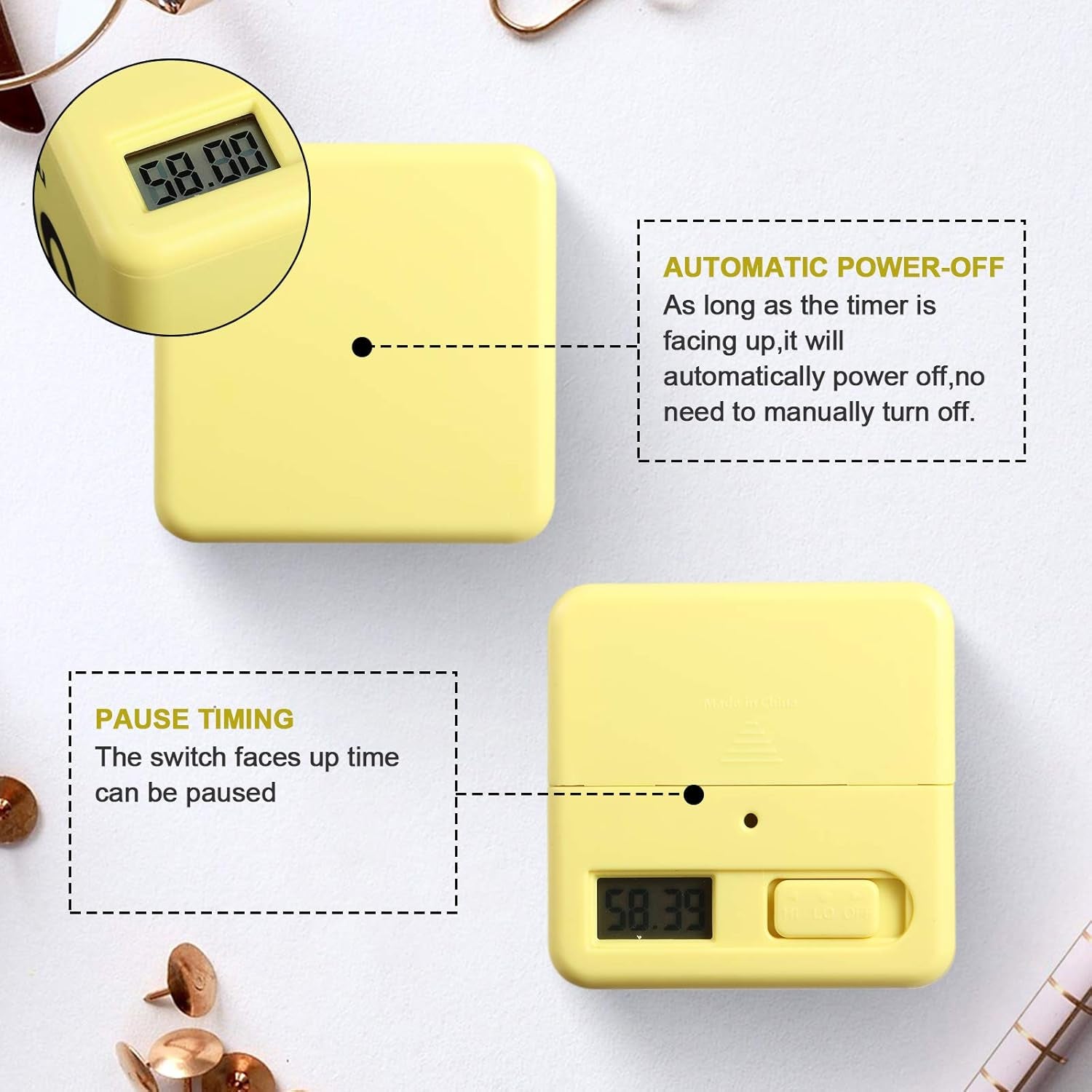 Cube Timers Cube Kitchen Timer Gravity Sensor Flip Timer Cube Countdown Timer 2.6 Inch Kids Timer Square Workout Timer Exercise Timer Game Timer 15-20-30-60 Minutes for Time Management (Yellow)