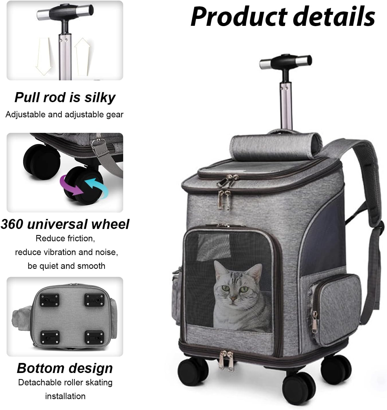 GJEASE Airline Approved Pet Carrier Backpack with Wheels(Large Space),Rolling Backpack with Durable Handle and Flexible Wheels,Breathable Durable Mesh Panels(Most Airplane Approved)