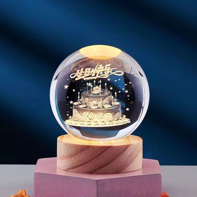 Crystal Ball 3D Inner Carved Solar System Glowing Night Lights Warm Bedside Light Festival and Kid Gift Night Lamp
