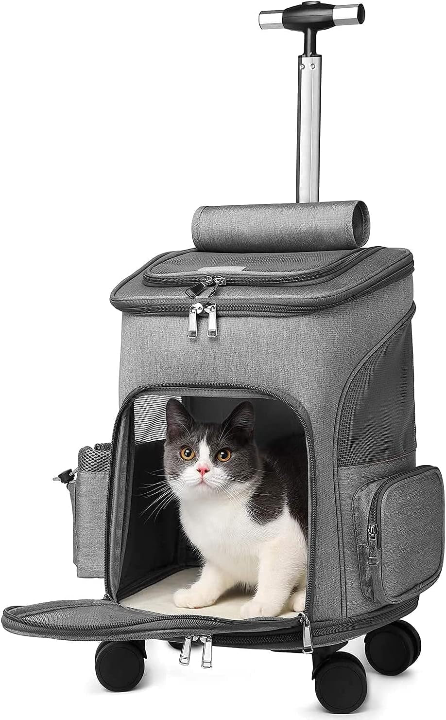 GJEASE Airline Approved Pet Carrier Backpack with Wheels(Large Space),Rolling Backpack with Durable Handle and Flexible Wheels,Breathable Durable Mesh Panels(Most Airplane Approved)