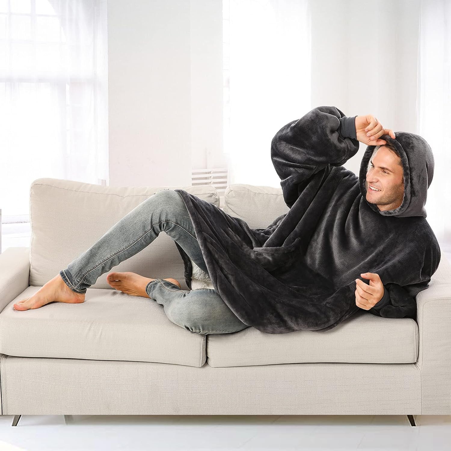 Venustas Wearable Blanket Hoodie, Oversized Sherpa Hooded Blanket Sweatshirt, Super Warm and Cozy Hoodie Blanket for Women Men Adults