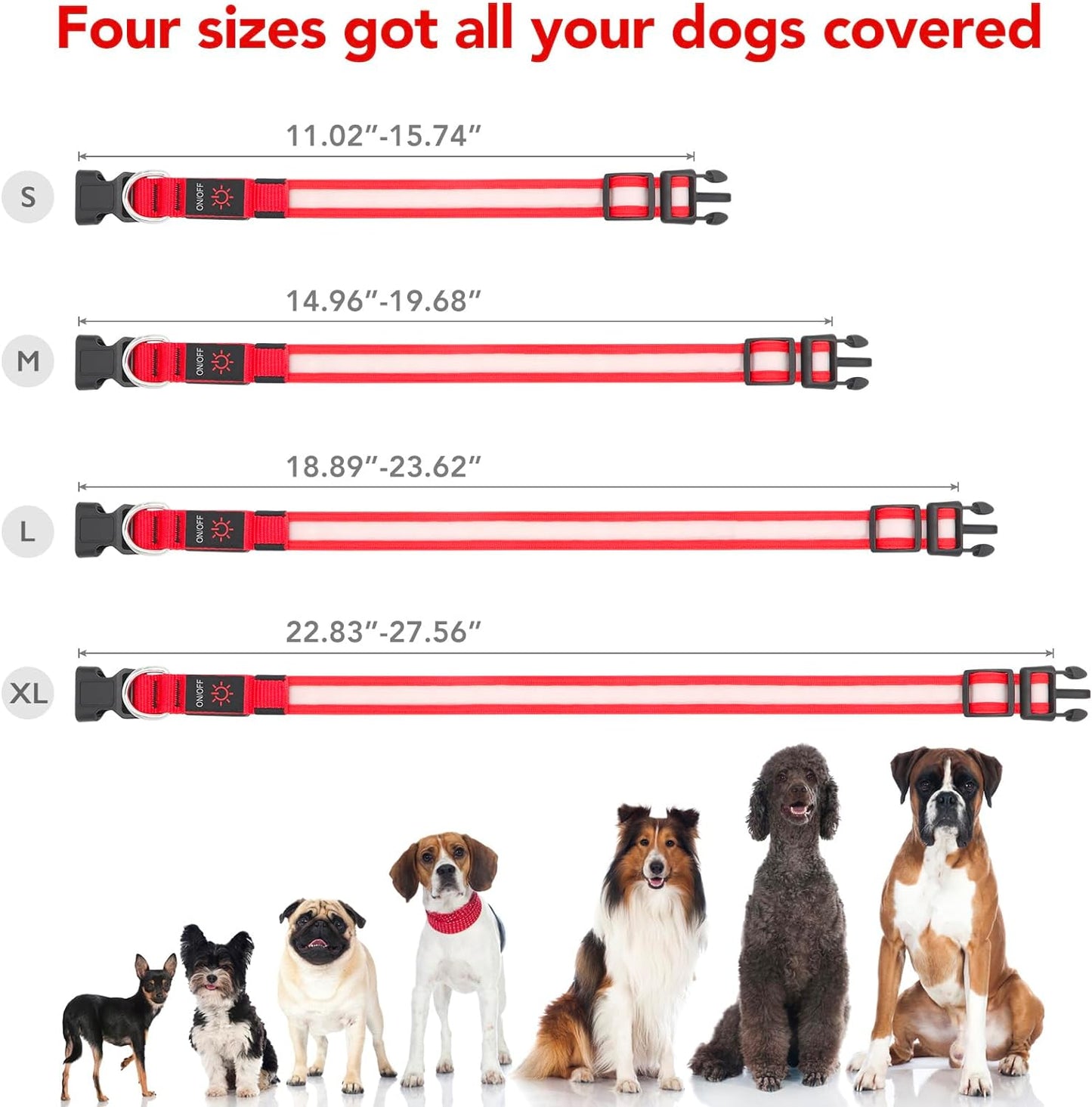 Vizpet LED Dog Collar, Light up Dog Collar Adjustable USB Rechargeable Super Bright Safety Light Glowing Collars for Dogs(Small,Red)