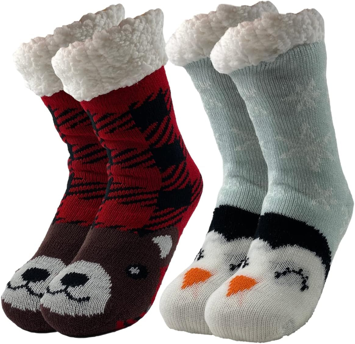 DG Hill Sock Slippers for Women - 2 Pack Non Slip Socks - Fuzzy Socks Warm Socks with Grippers Sherpa Fleece Lined Thermal