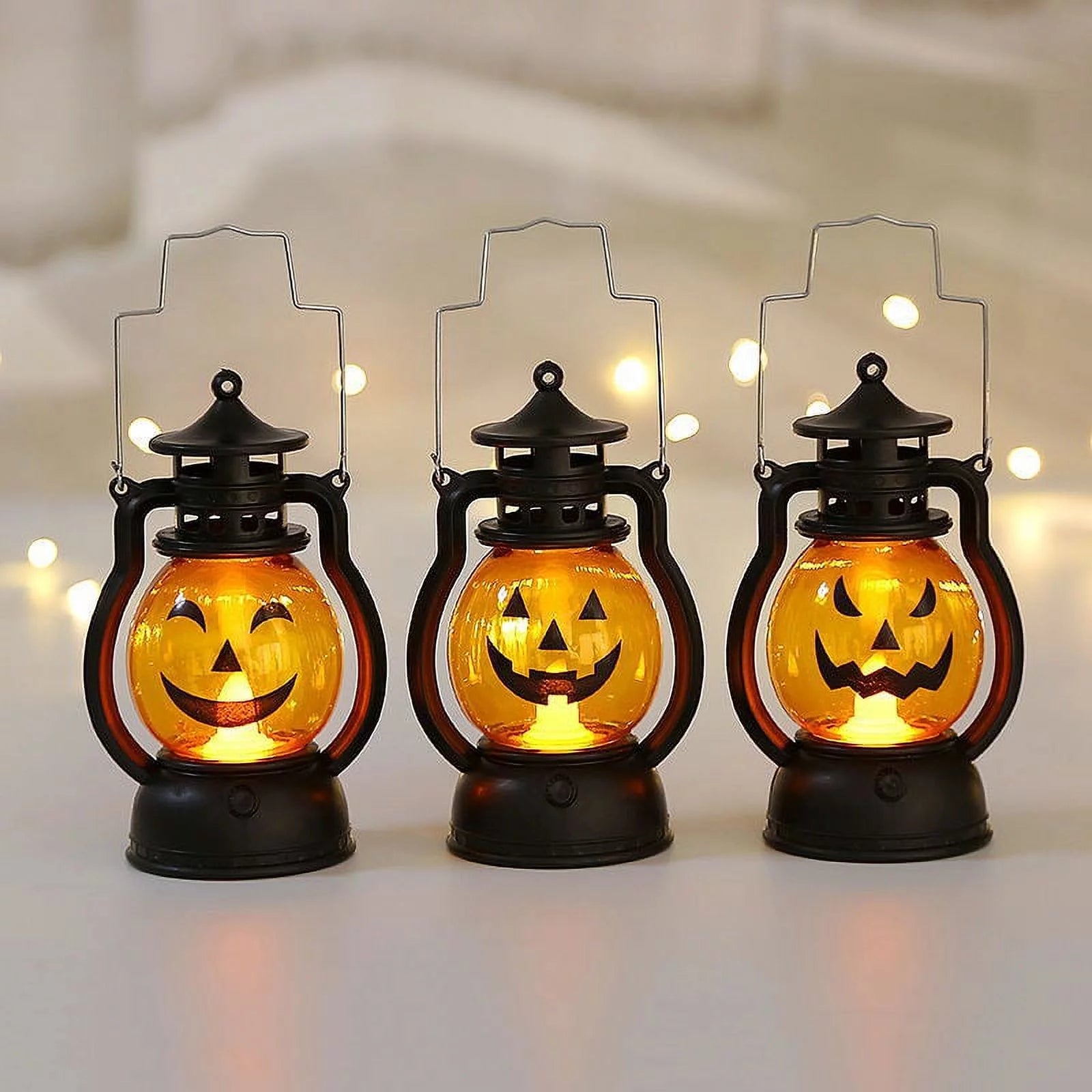 Halloween LED Lantern Lights 3-Packs , Small Vintage Style Flameless Lantern Decorative ，Lamp for Halloween Home Indoor Outdoor Bar Decoration