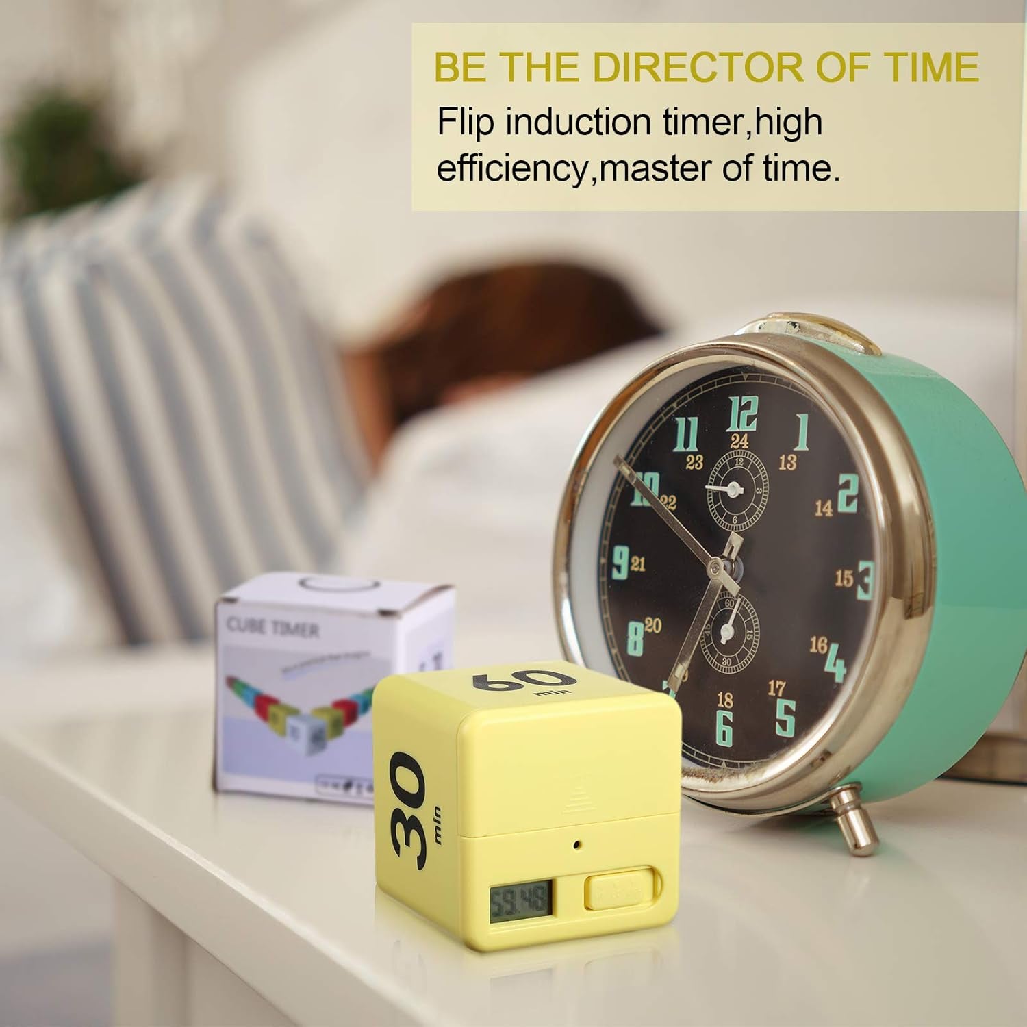 Cube Timers Cube Kitchen Timer Gravity Sensor Flip Timer Cube Countdown Timer 2.6 Inch Kids Timer Square Workout Timer Exercise Timer Game Timer 15-20-30-60 Minutes for Time Management (Yellow)